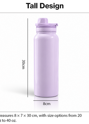 Sports Water Bottle with Leak-Proof Lid & Foldable Handle, Stainless Steel, Lightweight Powder-Coated Flask Purple