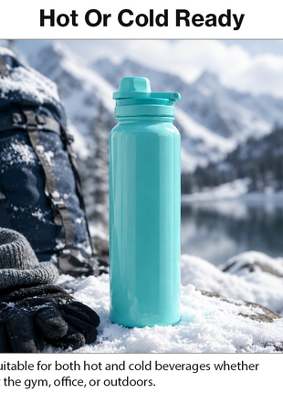 Sports Water Bottle with Leak-Proof Lid & Foldable Handle, Stainless Steel, Lightweight Powder-Coated Flask Teal