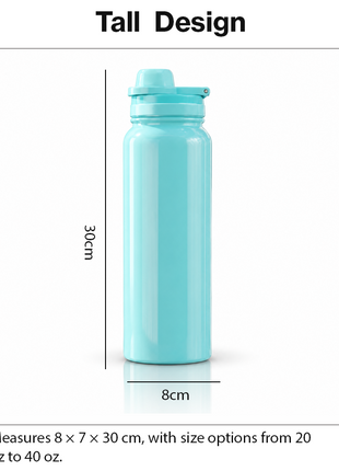 Sports Water Bottle with Leak-Proof Lid & Foldable Handle, Stainless Steel, Lightweight Powder-Coated Flask Teal
