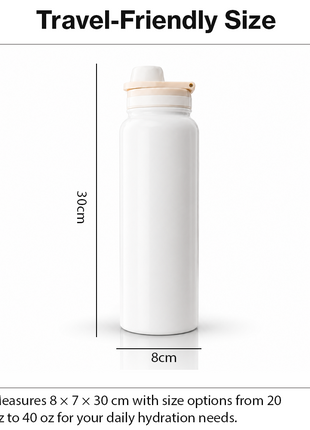 Sports Water Bottle with Leak-Proof Lid & Foldable Handle, Stainless Steel, Lightweight Powder-Coated Flask White