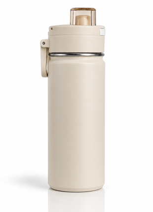 600ml Vacuum Sports Water Bottle with Locking Flip Lid Beige