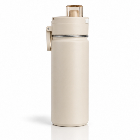 600ml Vacuum Sports Water Bottle with Locking Flip Lid Beige