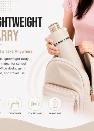 600ml Vacuum Sports Water Bottle with Locking Flip Lid Beige