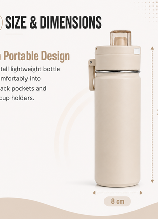 600ml Vacuum Sports Water Bottle with Locking Flip Lid Beige