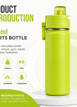 600ml Vacuum Sports Water Bottle with Locking Flip Lid Green