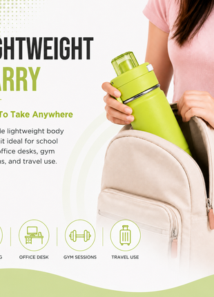 600ml Vacuum Sports Water Bottle with Locking Flip Lid Green