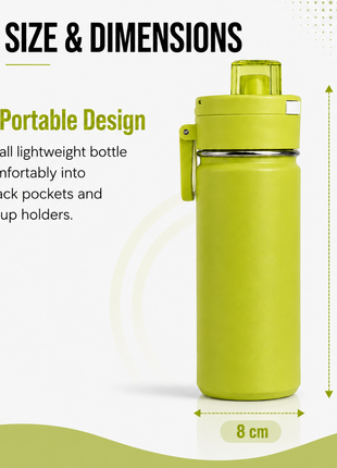 600ml Vacuum Sports Water Bottle with Locking Flip Lid Green