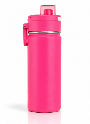 600ml Vacuum Sports Water Bottle with Locking Flip Lid Neon Pink