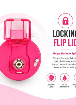 600ml Vacuum Sports Water Bottle with Locking Flip Lid Neon Pink