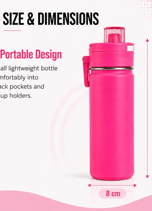 600ml Vacuum Sports Water Bottle with Locking Flip Lid Neon Pink