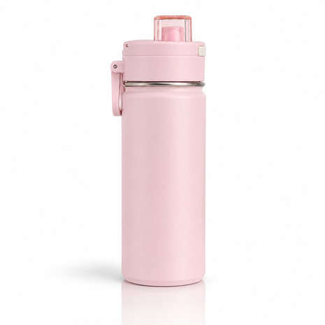 600ml Vacuum Sports Water Bottle with Locking Flip Lid Pink