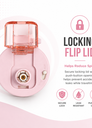 600ml Vacuum Sports Water Bottle with Locking Flip Lid Pink