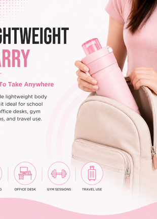 600ml Vacuum Sports Water Bottle with Locking Flip Lid Pink