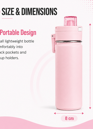 600ml Vacuum Sports Water Bottle with Locking Flip Lid Pink