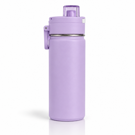 600ml Vacuum Sports Water Bottle with Locking Flip Lid Purple
