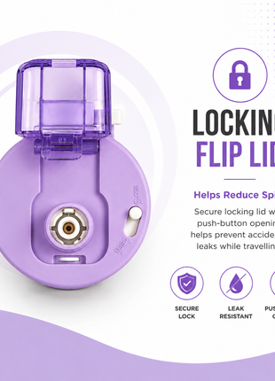 600ml Vacuum Sports Water Bottle with Locking Flip Lid Purple