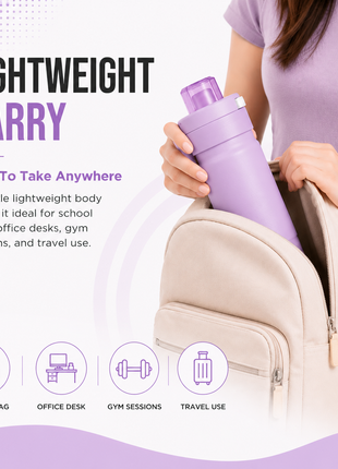 600ml Vacuum Sports Water Bottle with Locking Flip Lid Purple
