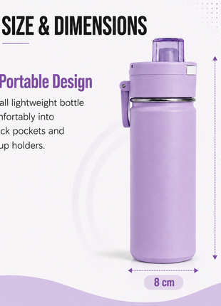 600ml Vacuum Sports Water Bottle with Locking Flip Lid Purple