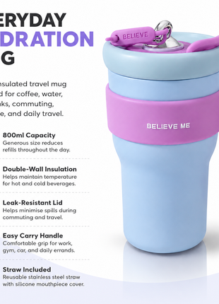 800ml Stainless Steel Insulated Travel Mug with Straw