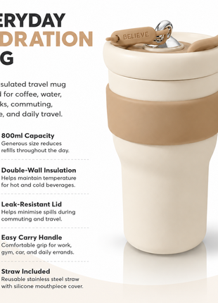 800ml Stainless Steel Insulated Travel Mug with Straw