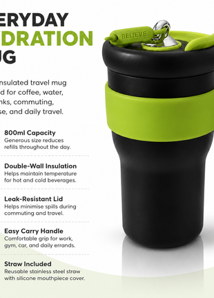 800ml Stainless Steel Insulated Travel Mug with Straw