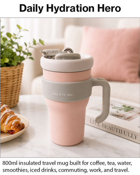 800ml Stainless Steel Insulated Travel Mug with Straw