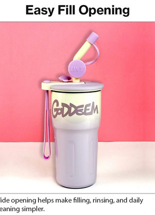 Aluminum Travel Mug with Straw and Tea Infuser Filter Lid Purple White Reusable Cup