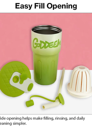 Aluminum Travel Mug with Straw and Tea Infuser Filter Lid Green White Reusable Cup