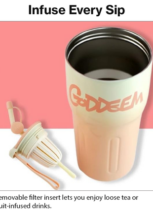 Aluminum Travel Mug with Straw and Tea Infuser Filter Lid Pink White Reusable Cup