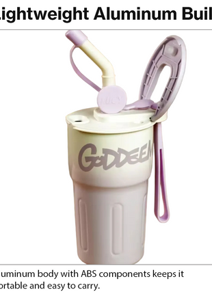 Aluminum Travel Mug with Straw and Tea Infuser Filter Lid Purple White Reusable Cup
