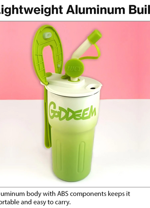 Aluminum Travel Mug with Straw and Tea Infuser Filter Lid Green White Reusable Cup