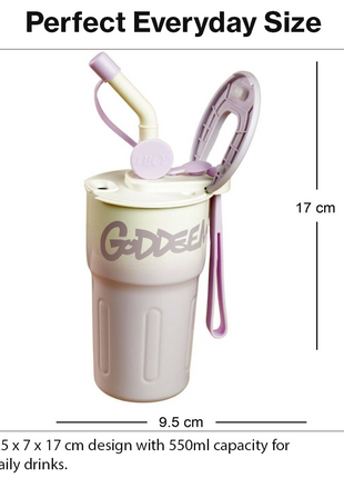 Aluminum Travel Mug with Straw and Tea Infuser Filter Lid Purple White Reusable Cup