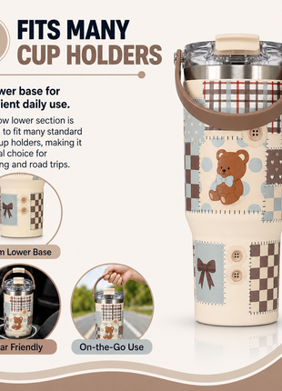 Insulated Tumbler Cup with Handle Lid, Vintage Patchwork Checker Heart Design