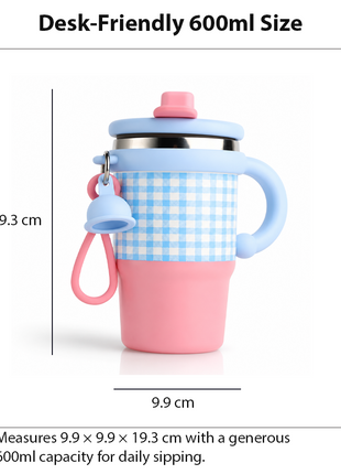 Blue Double Drink Vacuum Cup with Straw & Handle Stainless Steel Insulated Table Cup