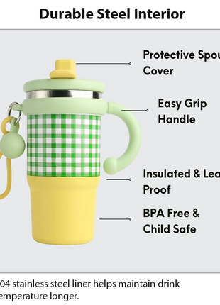 Green Double Drink Vacuum Cup with Straw & Handle Stainless Steel Insulated Table Cup