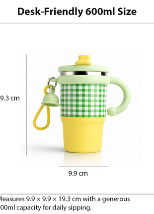 Green Double Drink Vacuum Cup with Straw & Handle Stainless Steel Insulated Table Cup