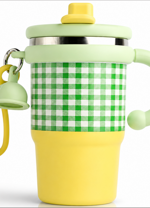 Green Double Drink Vacuum Cup with Straw & Handle Stainless Steel Insulated Table Cup