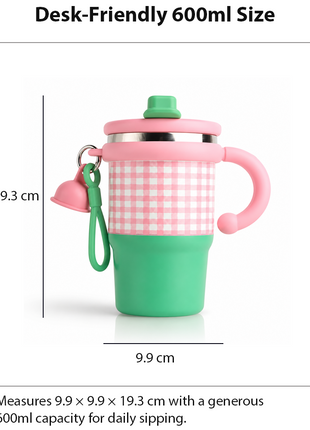 Pink  Double Drink Vacuum Cup with Straw & Handle Stainless Steel Insulated Table Cup