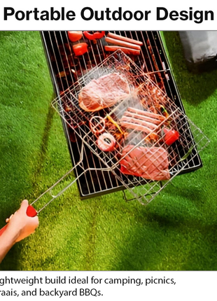 Non-Stick Stainless Steel BBQ Grill Basket with Wooden Handle
