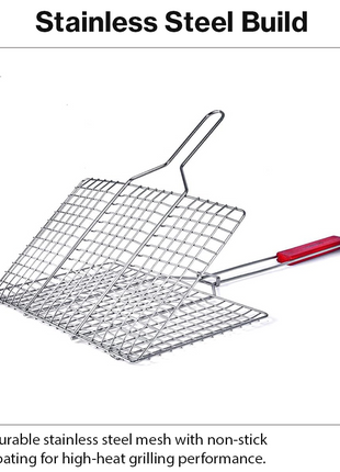 Non-Stick Stainless Steel BBQ Grill Basket with Wooden Handle