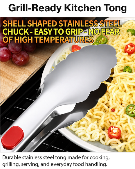 Stainless Steel Cooking Tong with ABS Handle & Pull-Ring Lock – Medium & Large Sizes