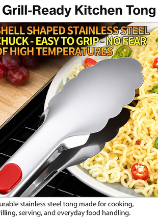 Stainless Steel Cooking Tong with ABS Handle & Pull-Ring Lock – Medium & Large Sizes
