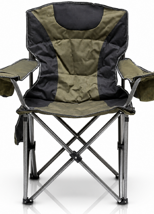 Extra-Large Foldable Camping Chair with Cooler, Cup Holder & Side Storage Pouches, Aluminium Frame, Green