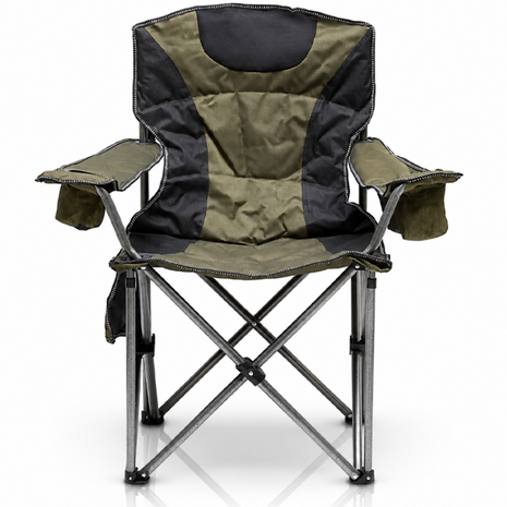 Extra-Large Foldable Camping Chair with Cooler, Cup Holder & Side Storage Pouches, Aluminium Frame, Green