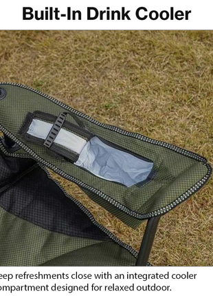 Extra-Large Foldable Camping Chair with Cooler, Cup Holder & Side Storage Pouches, Aluminium Frame, Green