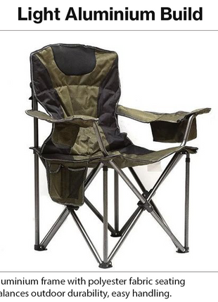 Extra-Large Foldable Camping Chair with Cooler, Cup Holder & Side Storage Pouches, Aluminium Frame, Green