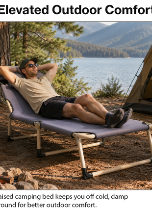 Folding Camping Bed Stretcher & Lounger with Steel Frame, Polyester Surface, 300 kg Capacity, Raised Off-Ground Sleeping Cot