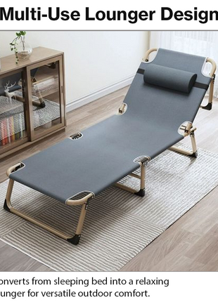 Folding Camping Bed Stretcher & Lounger with Steel Frame, Polyester Surface, 300 kg Capacity, Raised Off-Ground Sleeping Cot