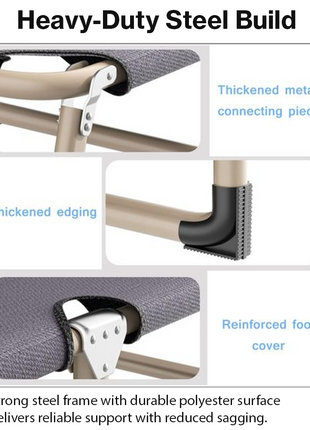 Folding Camping Bed Stretcher & Lounger with Steel Frame, Polyester Surface, 300 kg Capacity, Raised Off-Ground Sleeping Cot