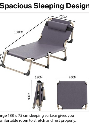 Folding Camping Bed Stretcher & Lounger with Steel Frame, Polyester Surface, 300 kg Capacity, Raised Off-Ground Sleeping Cot